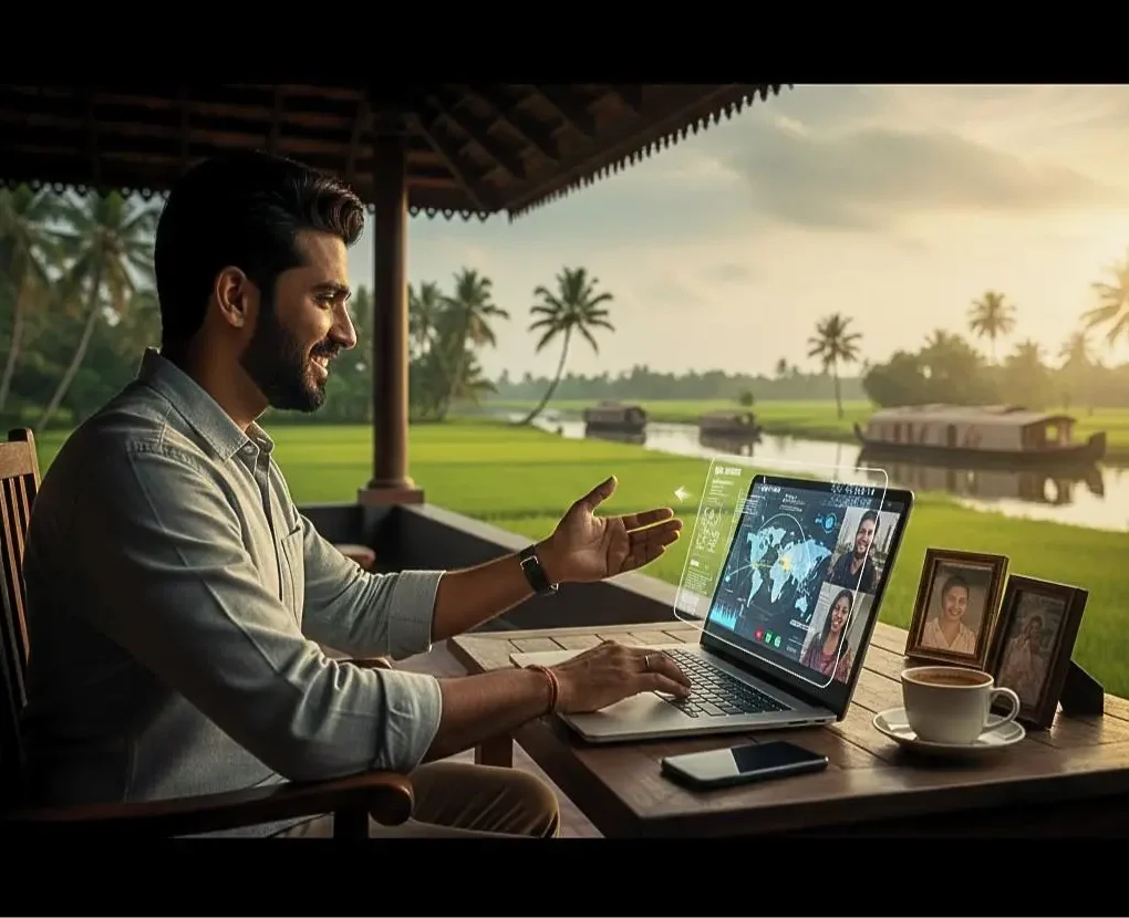Professional working remotely after completing a Digital Marketing Course in Kerala